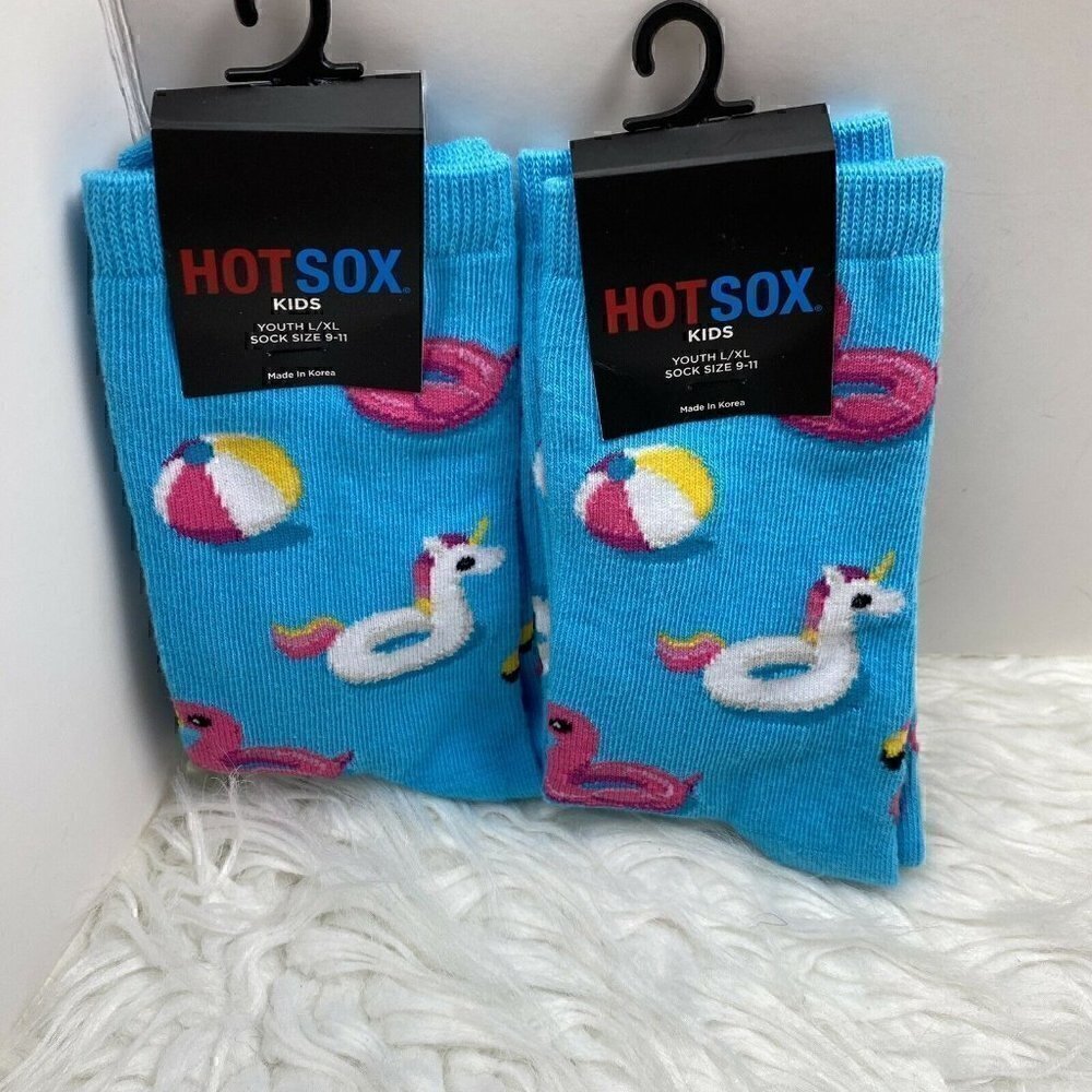 NEW Hot Sox Set of 2 Kids Socks Large/X-Large L/XL Pool Floats Unicorn Aqua Pink